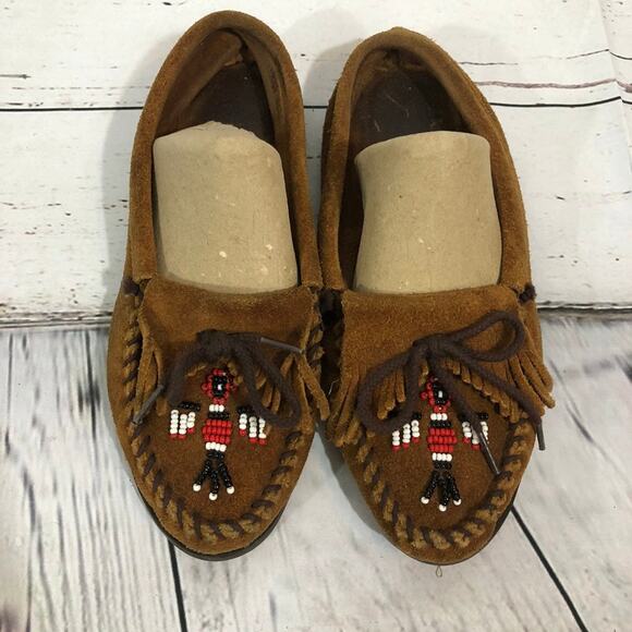 Minnetonka Moccasins Thunderbird Boat Moc Brown beadded size 8.5 - Picture 4 of 12